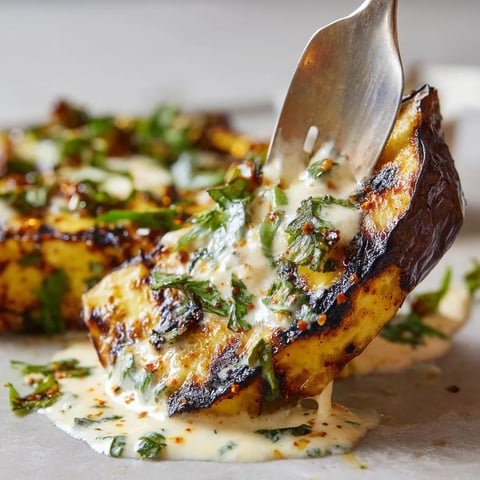 Grilled eggplant with saffron yogurt.