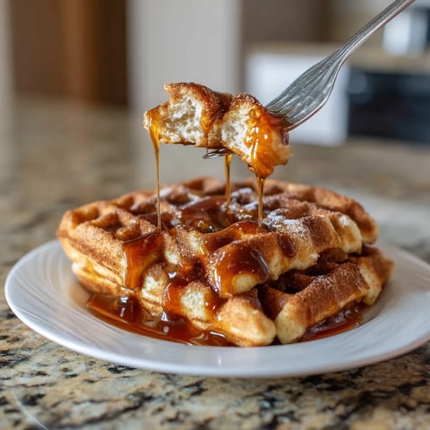 Churro waffles con salsa de canela.