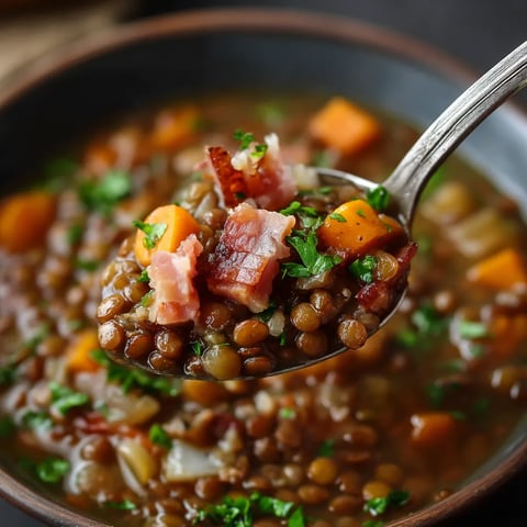 Rustic Lentil Soup with Jamón.