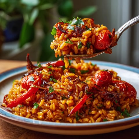 Rice con tomate y pimiento.