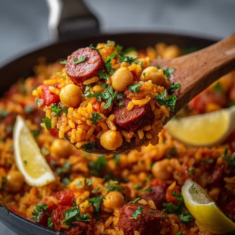 Arroz con chorizo y garbanzo.