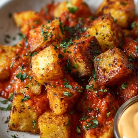 Patatas bravas con salsa de pimiento.