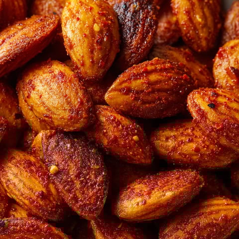 Un montón de almendras con especias.