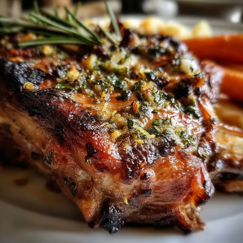 Un trozo de carne de cordero con hierbas aromáticas.