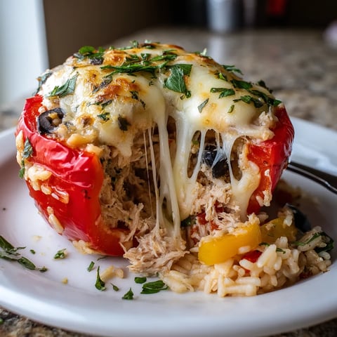 Baked stuffed peppers with tuna and rice.