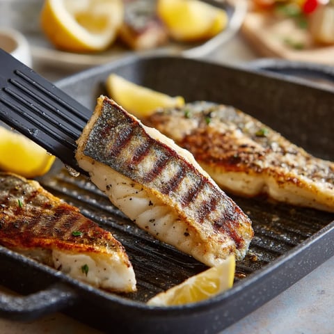 Grilled sea bass with parsley mojo.