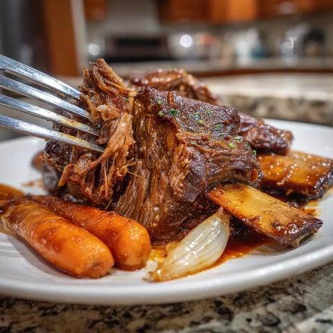 Carne de res cocida lentamente con vino tinto rioja.