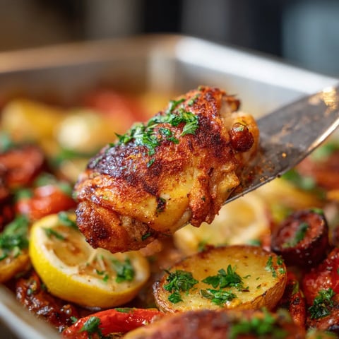 Chicken y chorizo en un traybake.