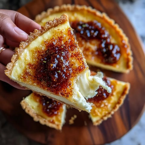 Una porción de tarta de queso con mermelada de figo.