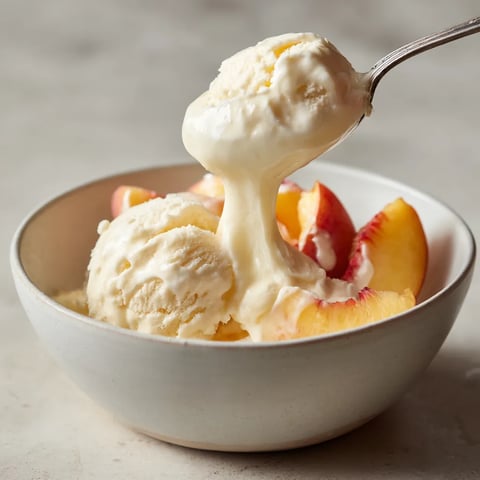 Helado casero de yogur y melocotón.