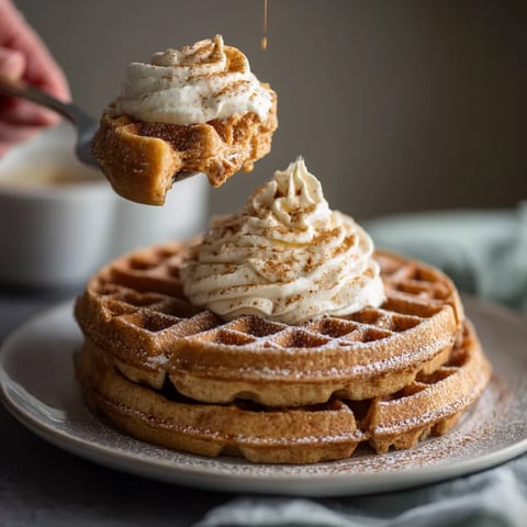 Churro waffles con cinnamon y whip de naranja.