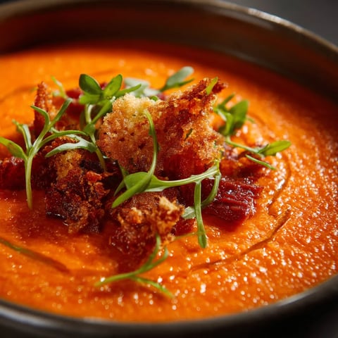 Salmorejo con tostadas de pan.