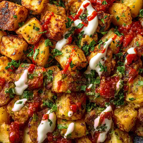 Patatas fritas con salsa y queso.