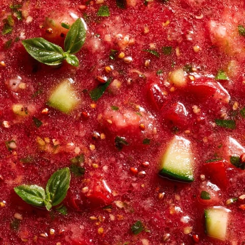 Gazpacho con fresas y hierbas.