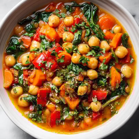 Un plato de chickpea con espinacas y pimentón tostado.