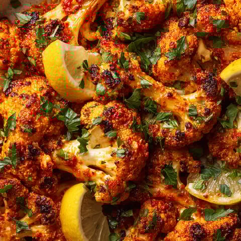 Romesco Cauliflower "Wings" con lemon y perejil.