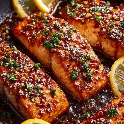 Salmón con salsa de miel y ajo.