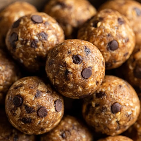 Un montón de bolas de energía de avena y mantequilla de nueces.