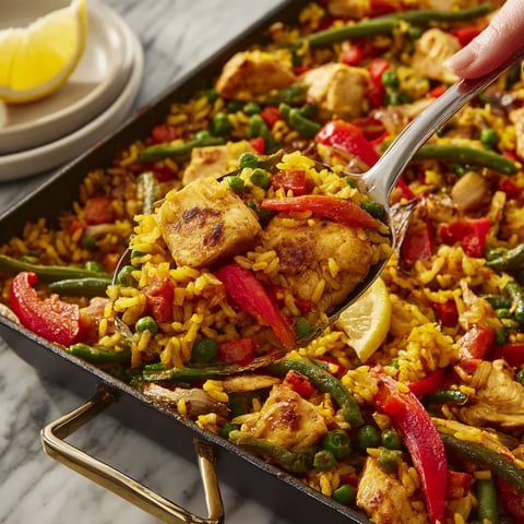 Un plato de arroz con verduras y carne.