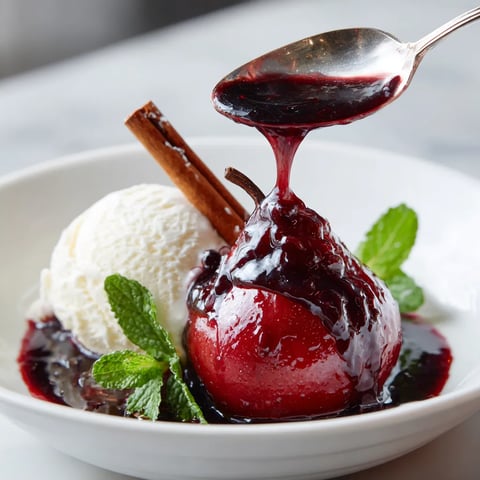 Peras al vino tinto con canela.
