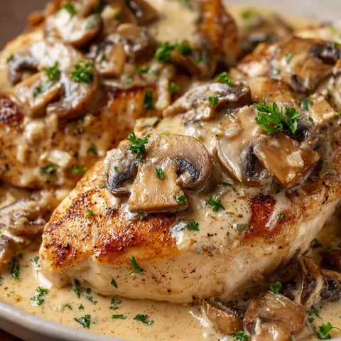 Pechuga de pollo en salsa de champiñones.