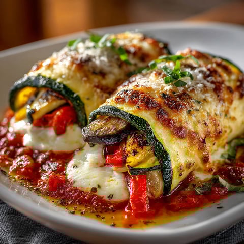 A plate of food with a canelones de verduras asadas y ricotta (versión ligera) on it.
