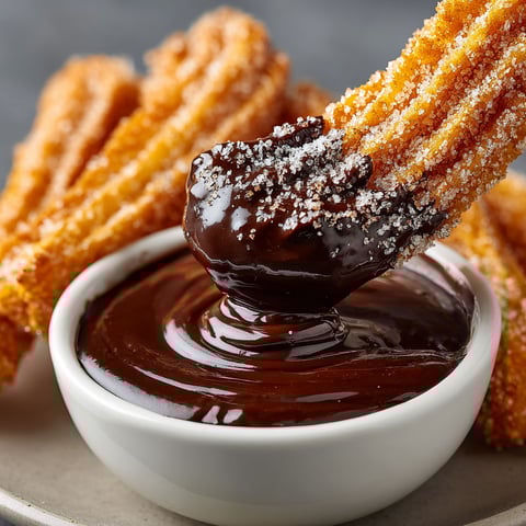 A bowl of churros with chocolate sauce.