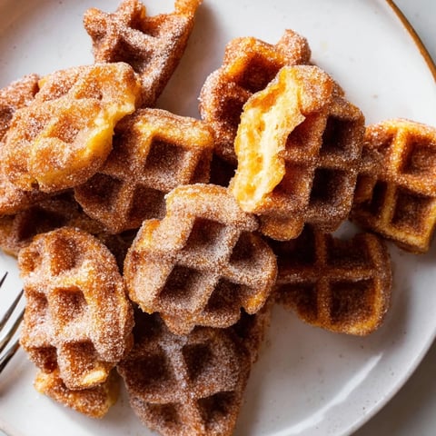 Bocaditos de waffle churro, crujientes por fuera y esponjosos por dentro.  