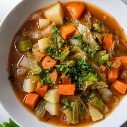 Creamy winter vegetable soup in a rustic bowl, garnished with fresh parsley, ready to eat.