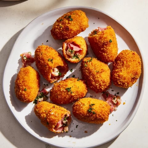 Golden-brown Lightened Croquetas de Jamón, baked to perfection, ready to be served hot and crispy.
