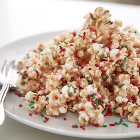 Sweet Popcorn Piles with vibrant red and green sprinkles, a fun and easy-to-make party treat.