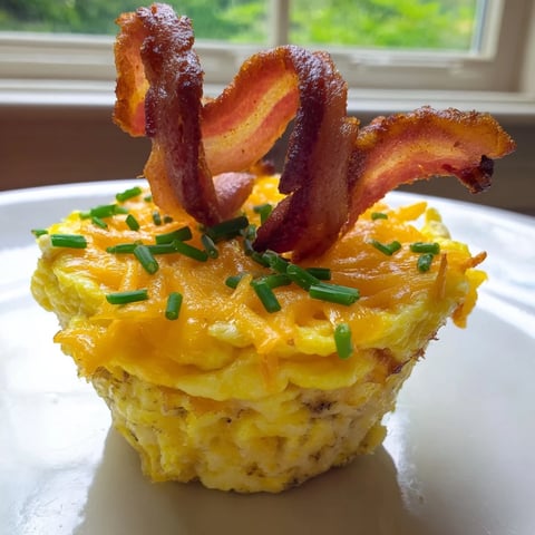 Fluffy Scrambled Egg Cups with Bacon, a savory brunch side, ready to eat and enjoy.