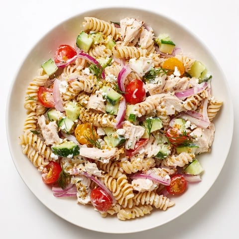 Everything Bagel Chicken Pasta Salad: A creamy pasta salad featuring chicken and vibrant veggies, perfect for a picnic.
