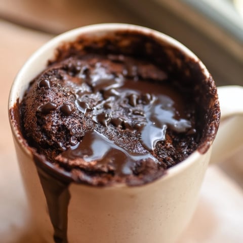 Fudgy and delicious 2-minute mug brownie, warm chocolate bursting from a perfectly cooked dessert.