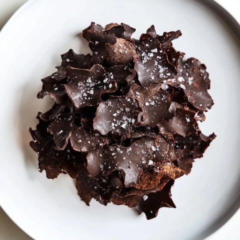 Crispy potato chips covered in dark chocolate, sea salt–sprinkled Chocolate Potato Chip Bark.