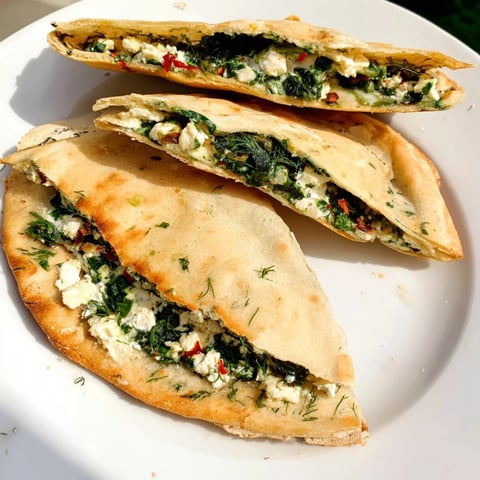 Golden Turkish Spinach & Feta Flatbread, filled with savory spinach and cheese, ready to eat.