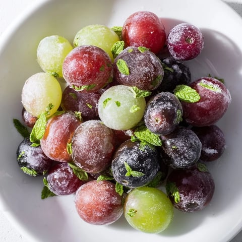 Crispy frozen grapes bursting with refreshing sweetness, a perfect spa treat to cool down.