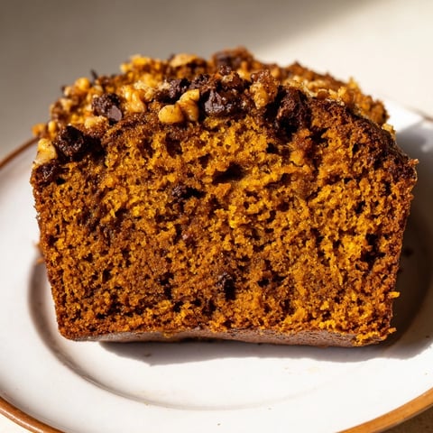 A warm slice of pumpkin bread loaf, ready to enjoy with a hint of cinnamon.