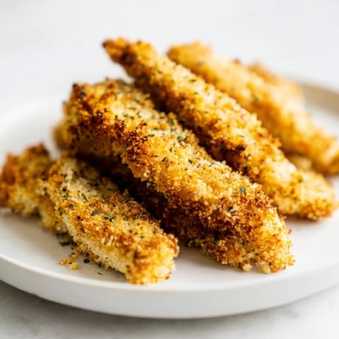 Golden, crispy baked Panko Chicken Strips, perfect for a family dinner with dipping sauces.