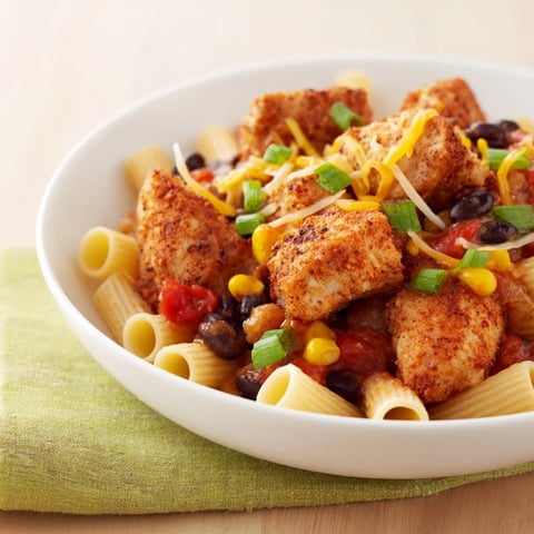 Crispy Chicken Burrito Pasta, with golden, crunchy chicken, cheese, and vibrant Tex-Mex flavors.