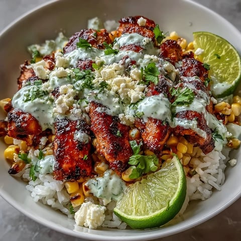 Bowls de Street Corn Chicken and Rice con pollo marinado, arroz esponjoso, maíz tatemado y crema con cotija.