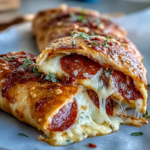 Baked High-Protein Pepperoni Stromboli en bandeja dorada, con queso mozzarella derretido y rodajas de pepperoni crujientes para un bocado saludable.