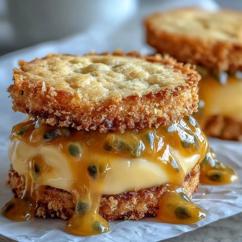 Galletas de azúcar rellenas de curd de maracuyá: dulces y ácidas, perfectas para la hora del té o ocasiones especiales.