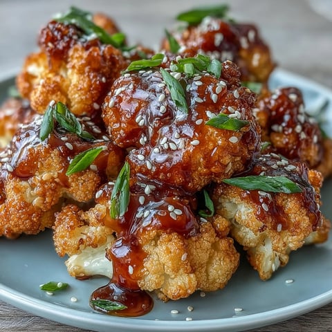 Coliflor crujiente al aire con salsa agridulce estilo General Tso, un plato asiático vegetariano irresistible.