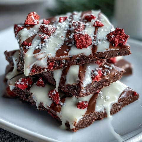 1. A luscious Valentine chocolate bark with swirls of dark and white chocolate, topped with freeze-dried strawberries and festive sprinkles.  