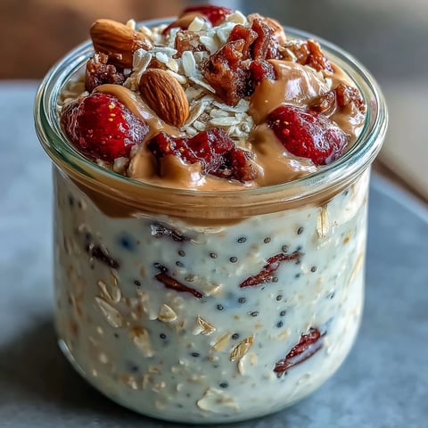 1. Tazón de avena cremosa con bayas frescas y mantequilla de almendras, lista para un desayuno nutritivo y sin cocción.  
