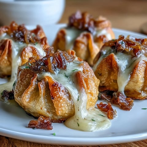 1. Golden-brown caramelized French onion soup dumplings filled with gooey Gruyère cheese and topped with crispy edges.  