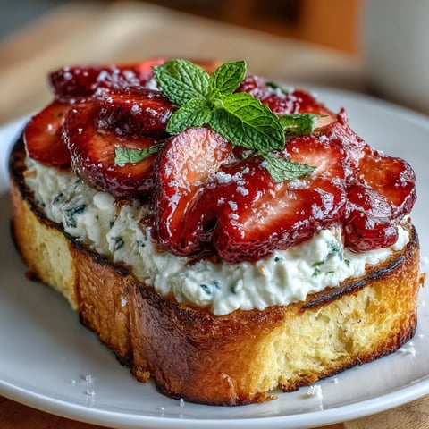 1. Delicioso tostada de fresa y ricotta con ricotta cremosa, fresas frescas y un toque de miel, perfecta para un brunch festivo.  