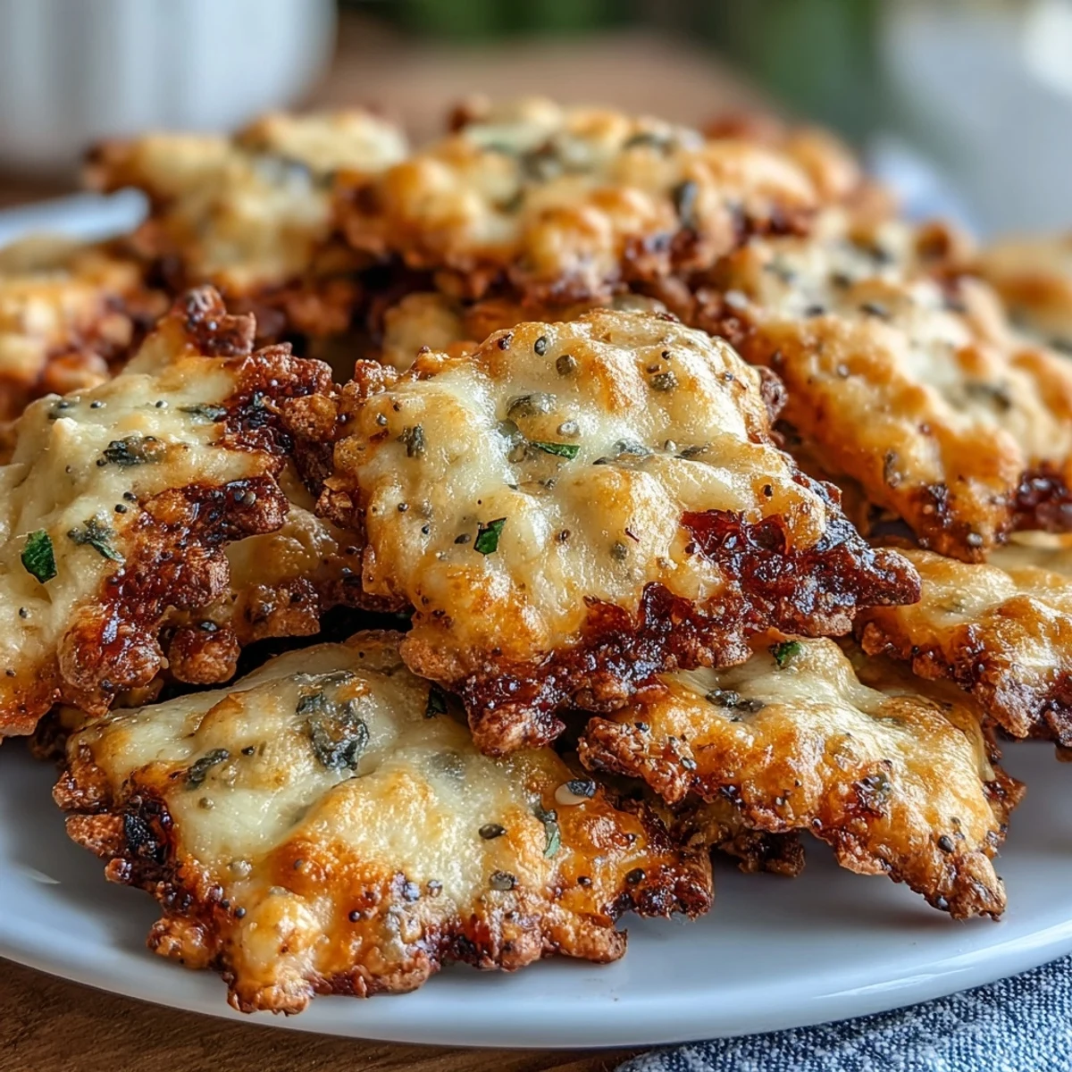 Crackers de queso cheddar crujientes con masa madre y condimento everything.  