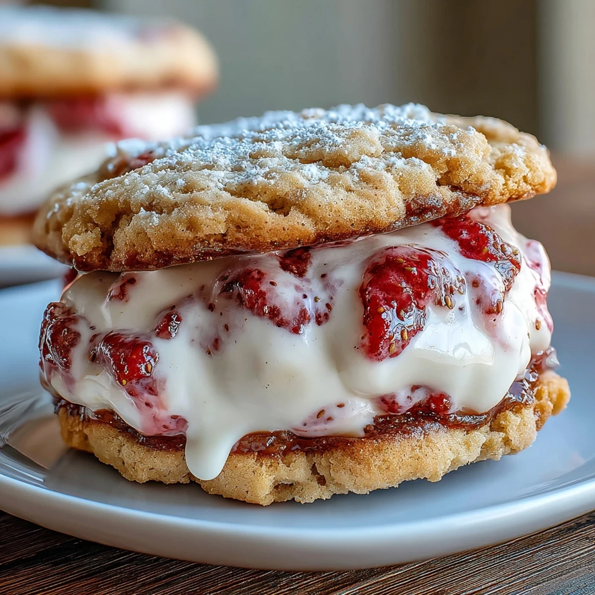 Deliciosos galletas de fresas y crema, con fresas frescas y un relleno cremoso de vainilla, ideales para postres de verano.
